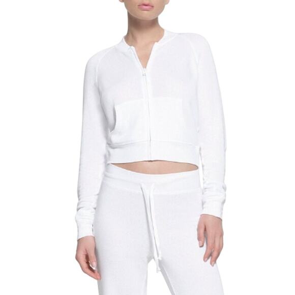 Skims Modal French Terry Zip Up Jacket Cozycore Lightweight Cropped In Snow 4X - Picture 1 of 9